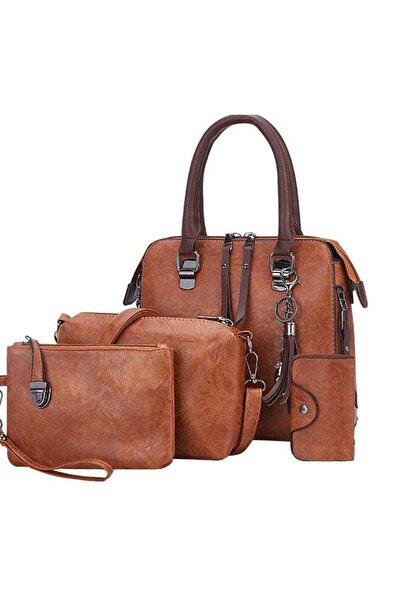 Generic 4-Piece Double Zipper Bags Brown