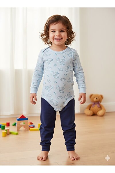 Şimo Butik Girl Boy Child Baby Long Sleeve Snap Fastener Bodysuit-Badi 100% O...