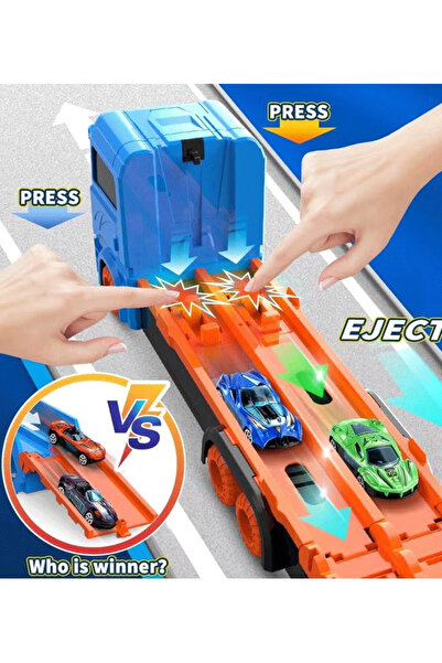 Generic Children's transport truck toy set, 6 metal cars and a foldable storage transport truck,Blue