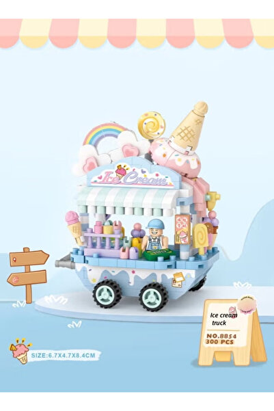 Generic Kids' Ice Cream Cart Toy, 300 Ice Cream Building Blocks, Role-Playing Store,blue