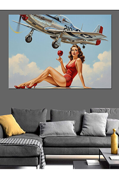 KanvasSepeti Avion în zbor Pictură în ulei de înaltă calitate texturat Canvas...