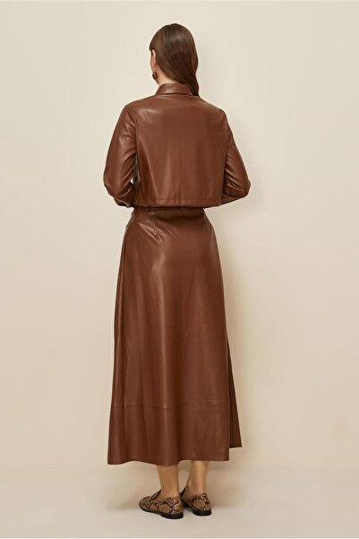 Alvina Artificial Leather Suit with Skirt 46064