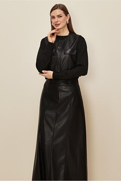 Alvina Artificial Leather Suit with Skirt 46033