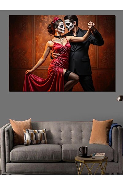 KanvasSepeti Pictură în ulei de înaltă calitate cu machiaj de craniu texturat...