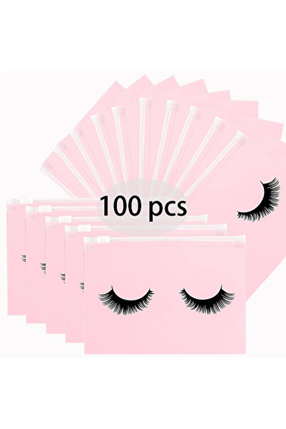 Choice17 100 قطعة - وردي - P 50/100 أكياس العناية بالرموش البلاستيكية ذات الرباط حقيبة أدوات الزينة ومستحضرات التجميل