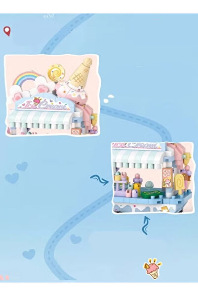 Generic Kids' Ice Cream Cart Toy, 300 Ice Cream Building Blocks, Role-Playing Store,blue