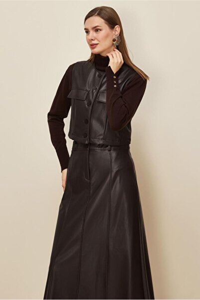 Alvina Artificial Leather Suit with Skirt 46033