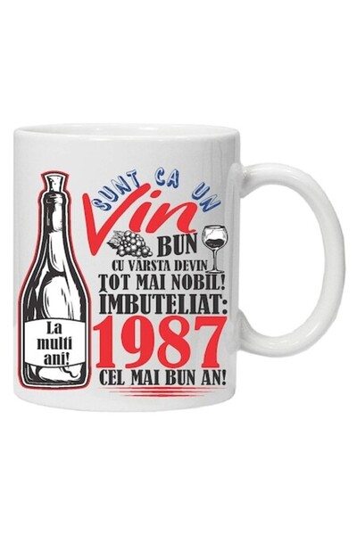 CRD PRINT Cană personalizată „Un vin bun”, 1987, CRD PRINT, 330 ml, albă
