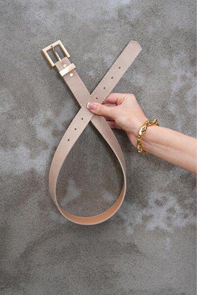 MODAM HİFA Square Gold Buckle Suede Women's Belt Trouser Belt Dress Belt Waist Belt Body Belt Shirt