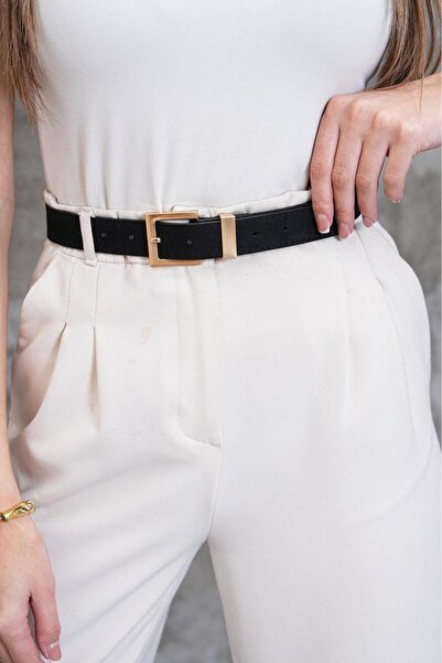 MODAM HİFA Square Gold Buckle Suede Women's Belt Trouser Belt Dress Belt Waist Belt Body Belt Shirt