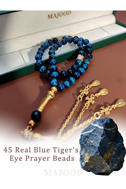 MAJOOD 45 Real Blue Tiger's Eye Prayer Beads/Tasbih/8MM/For Men And Women