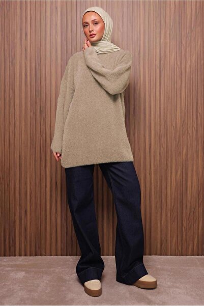 TRENDTESETTÜR Women's Beige Beard Yarn Tunic t 5770