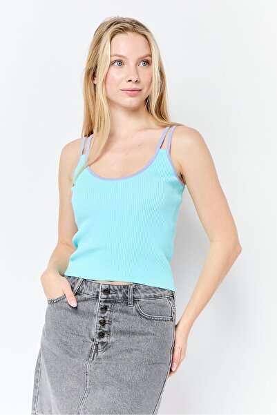 ASOS Women Scoop Neck Sleeveless Ribbed Tank Top, Light Blue