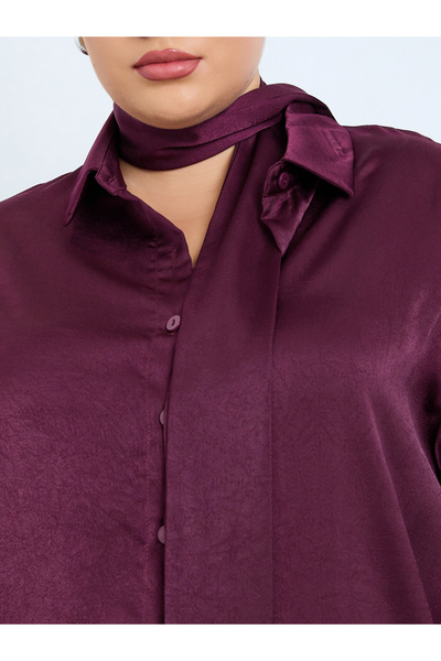 Styli Plus Size Burgundy Satin Shirt