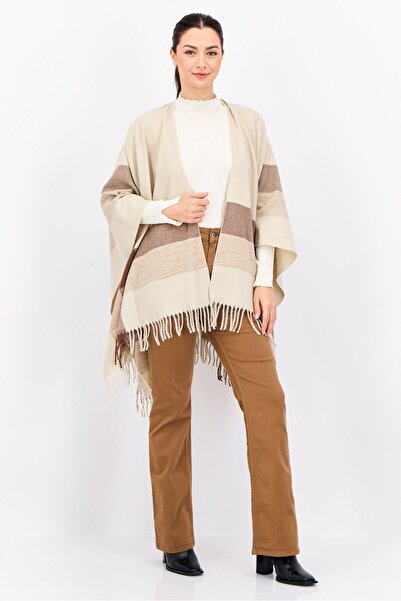 Casa Caracol Women Plaid Poncho Wraps, Beige