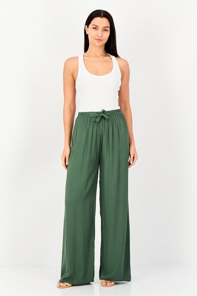 Happiness İstanbul Women Regular Fit Plain Palazzo Pants, Dark Green
