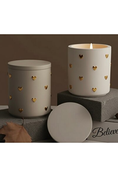 the things home Gold Kalp Detaylı El Yapımı Doğal Soya Wax Mum – 8x9 cm Beton...