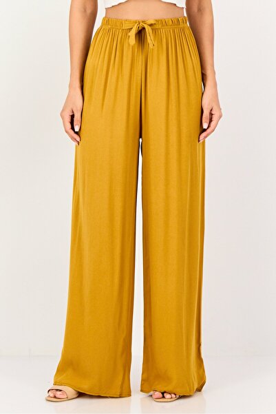 Happiness İstanbul Women Regular Fit Plain Palazzo Pants, Mustard