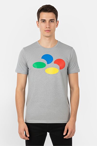Super Nintendo Men Graphic Print Short Sleeve T-shirt, Gray