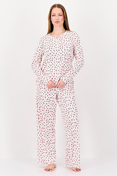 NANETTE LEPORE طقم بيجامة نسائي مكون من قطعتين بطبعة كاملة وأكمام طويلة وجزء ...