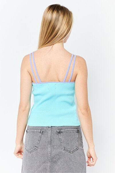 ASOS Women Scoop Neck Sleeveless Ribbed Tank Top, Light Blue
