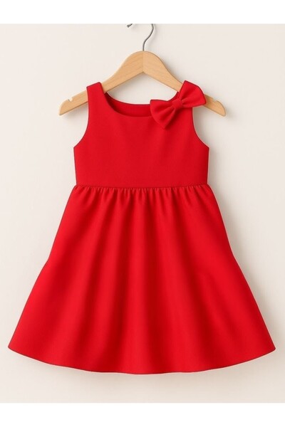 shop Rochie roșie pentru fetițe, cu detaliu din cauciuc în talie, țesută