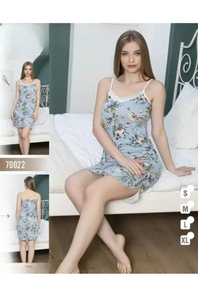 zahyat Sky blue floral nightgown - luxurious Turkish fabric