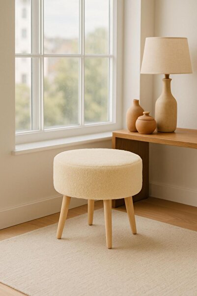 KOKİ DESİGN ROMA Wellsoft Krem Çok Amaçlı Dekoratif Puf