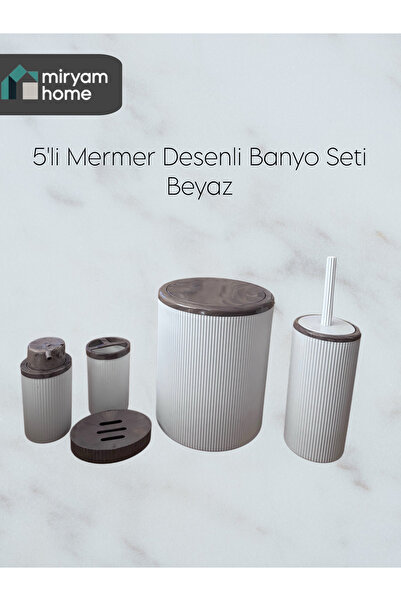 BİLTAŞ PLASTİK Lüks Mermer Desenli Banyo Seti Beyaz 5 Parça