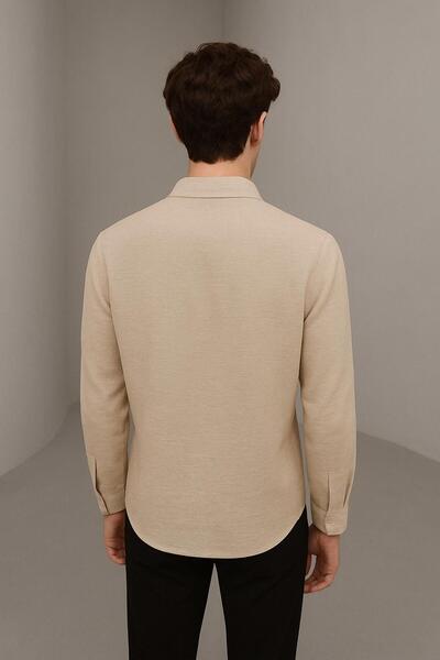 Bürke Ανδρικό πουκάμισο με μακρυμάνικο λινό καλοκαιρινό ύφος κρεμ/μπεζ μισό oversized