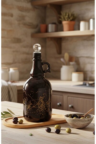 Rembox Siyah Mermer Desenli 1000 ml Kristal Tıpalı Bambu Tabanlı Premium Cam ...