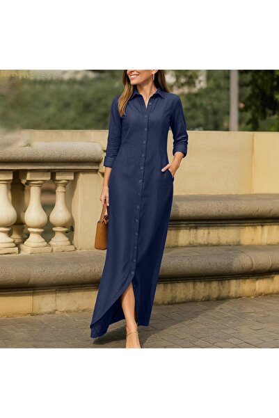FASHION فستان ماكسي سادة بتصميم كلاسيكي أنيق من Desert Luxe