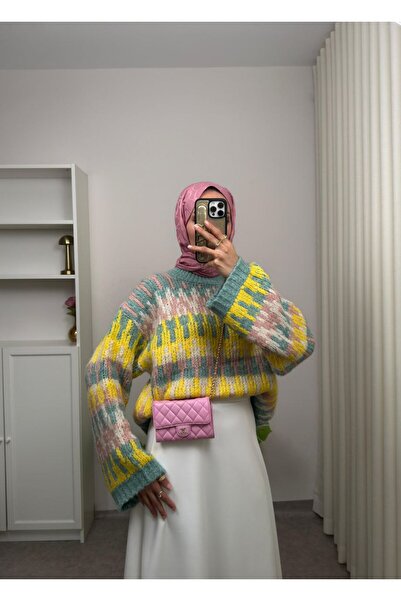 Molly Nelly Kadın Renkli Triko Kışlık Kazak