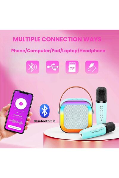 Generic Karaoke Machine for Kids with 2 Wireless Microphones, Portable Bluetooth Speaker (Blue)