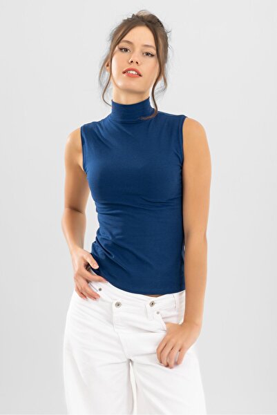 BAYKAR Women's Cotton Turtleneck Bodysuit 6320 Navy Blue