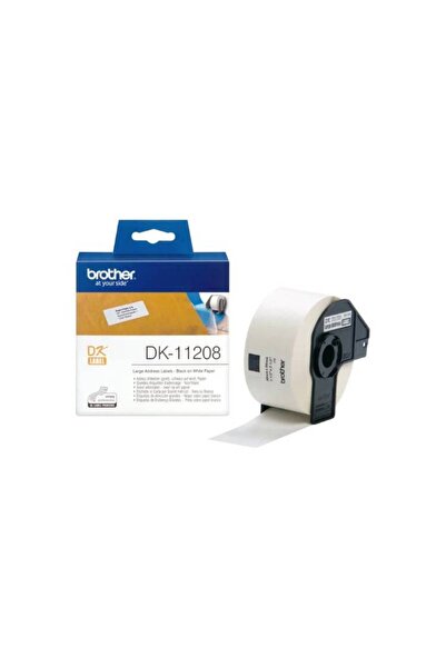 Brother لفة ملصقات DK-11208 - أسود على أبيض، 38 مم × 90 مم