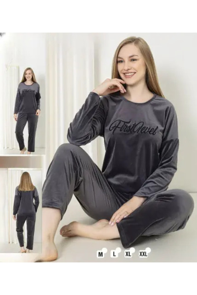 zahyat Women's Black Velvet Pajama with "Forever" Print – Warmth and Elegance