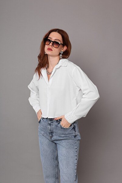 Chef d'atelier Kadın Yaka ve Kol Taşlı Gömlek