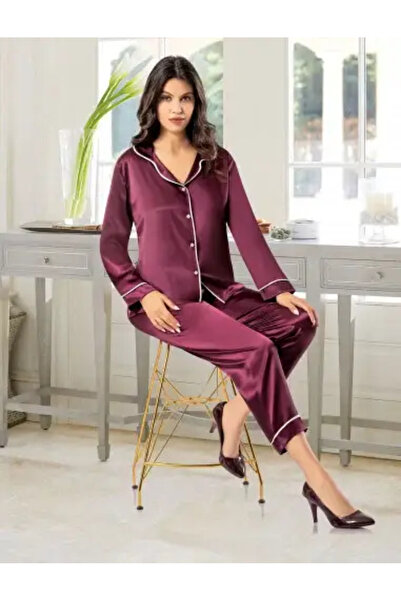 zahyat Luxurious women's silk pajamas in chestnut color