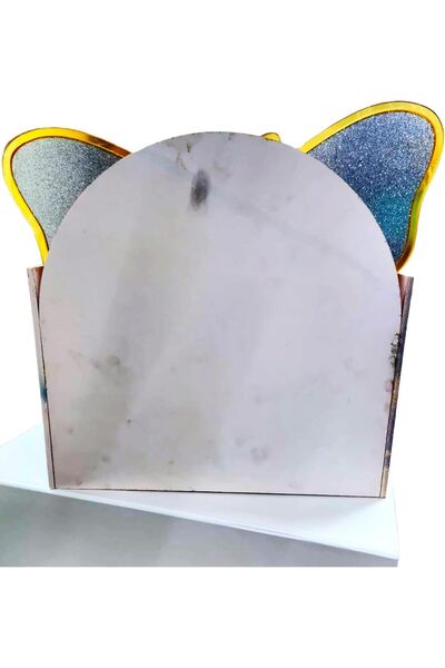 Generic Butterfly Shaped Tanning Display Stand, Blue and Gold, White Base, Decorative Counter Display