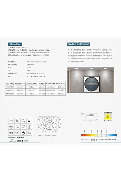 Generic 7W Adjustable LED Downlight – Directional Recessed Ceiling Light for Home & Office