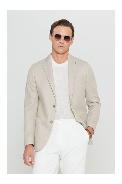 LC Waikiki Men's Beige 360 All-Way Stretch Cotton Slim Fit Swallow Collar Dob...