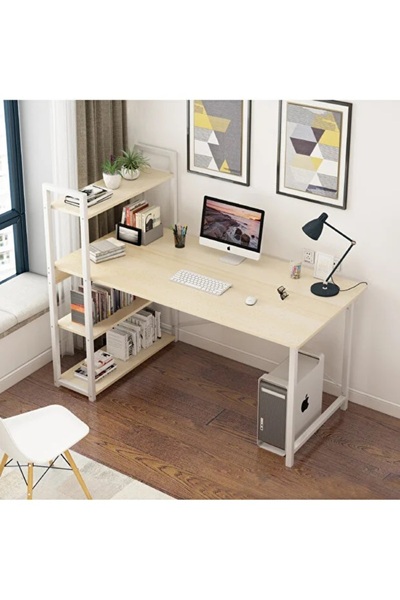 ZUIHAO Writing Study Table with Bookshelf, Home Office Computer Desk for PC Laptop 100 * 55cm ,Beige
