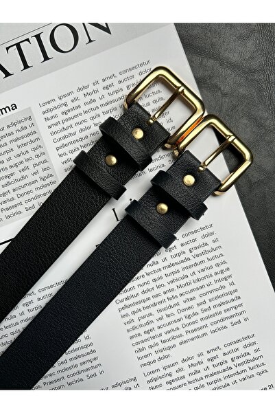 LİA KEMER Pachet de 2 curele cu cataramă aurie pentru femei, cu model dreptun...