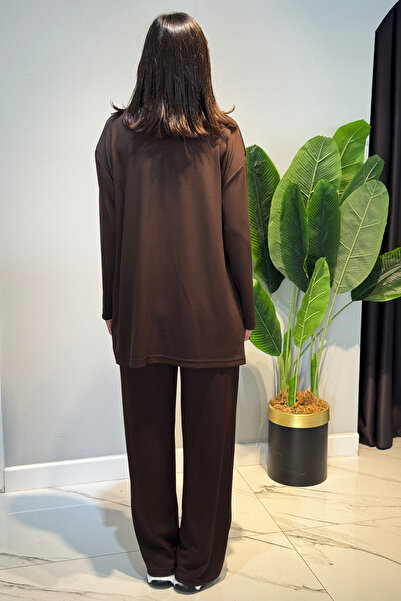 Lale Butik Lace Detail Tunic Trousers Set 2117 Brown