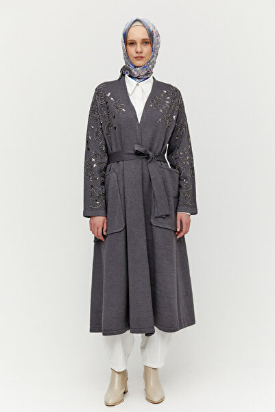 Setrms Kadife Motifli Uzun Triko Hırka