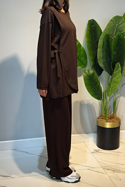 Lale Butik Lace Detail Tunic Trousers Set 2117 Brown