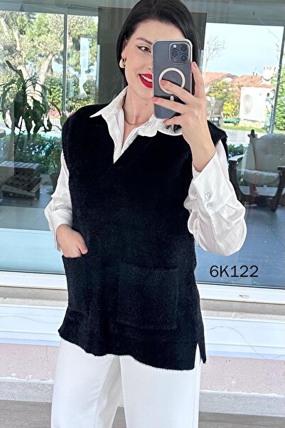 İnce Topuk V-Neck Bearded Knitwear Sweater 6K122