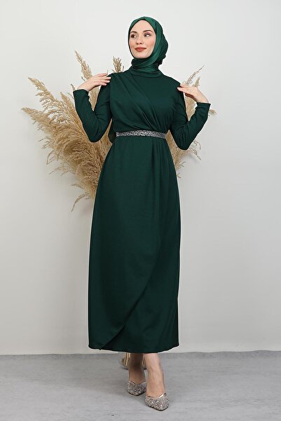 GİYZAMİLA Belt Detail Dress Emerald