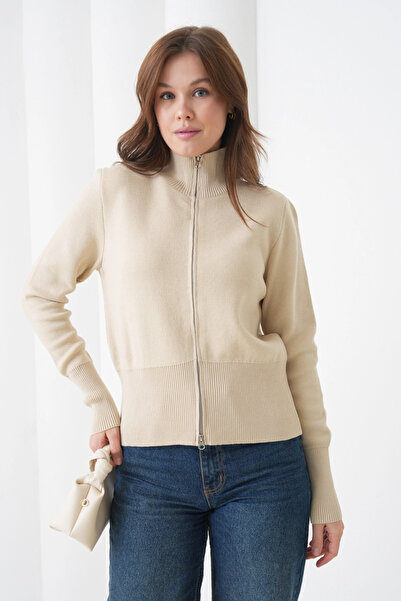 Park Karon Women's Half-Zipper Closure Premium Yarn Soft Textured Knit Sweater